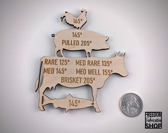Meat Temperature Plywood Fridge Magnet: Cooking Quick Reference