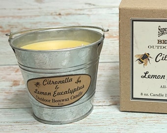 Citronella & Lemon Eucalyptus Beeswax Mosquito Candle. Cute Metal Bucket! 8 oz. 28-Hour Burn Time. 100% Natural. FREE Shipping.