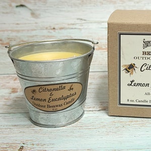 Citronella & Lemon Eucalyptus Beeswax Mosquito Candle. Cute Metal Bucket! 8 oz. 28-Hour Burn Time. 100% Natural. FREE Shipping.