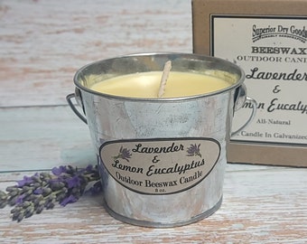 Lavender & Lemon Eucalyptus Beeswax Mosquito Candle. Cute Metal Bucket! 8 oz. 28-Hour Burn Time. 100% Natural. FREE Shipping.