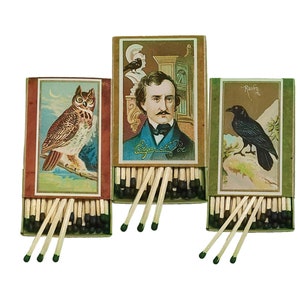 Decorative Matches, Set of 2 Matchboxes, Owl, Candle and Fireplace Wood Matches, Women's