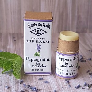 Peppermint & Lavender Organic Lip Balm | 0.3 Ounce | Shea Butter and Evening Primrose Oil | Ultra Creamy | Zero Waste