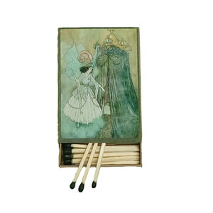 Handmade in USA, “Arabian Fairy” Large Matchbox. 3-Inch Black-Tipped Wooden Matchsticks. Vintage Fairy Art. Decorative. 100% Recycled!