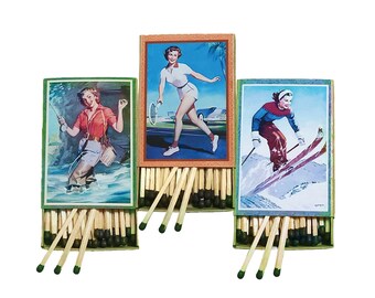 Sporting Gals Matchbox Collection | Handmade | You Choose |  Vintage Sports | Recycled Materials