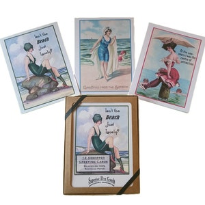 100% Recycled "Bathing Beauties" Note Cards, Set of 12 Handmade Blank Greeting Cards. Antique, Vintage Art Prints.