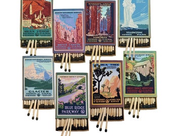 Mix & Match 30+ National Park Matchboxes | Handmade in USA | Vintage Travel Poster Art | Camping Collectibles