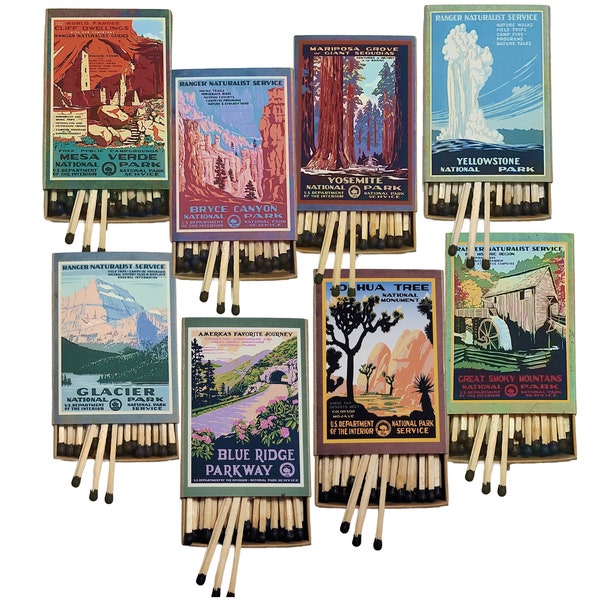 Mix & Match 30+ National Park Matchboxes | Handmade in USA | Vintage Travel Poster Art | Camping Collectibles