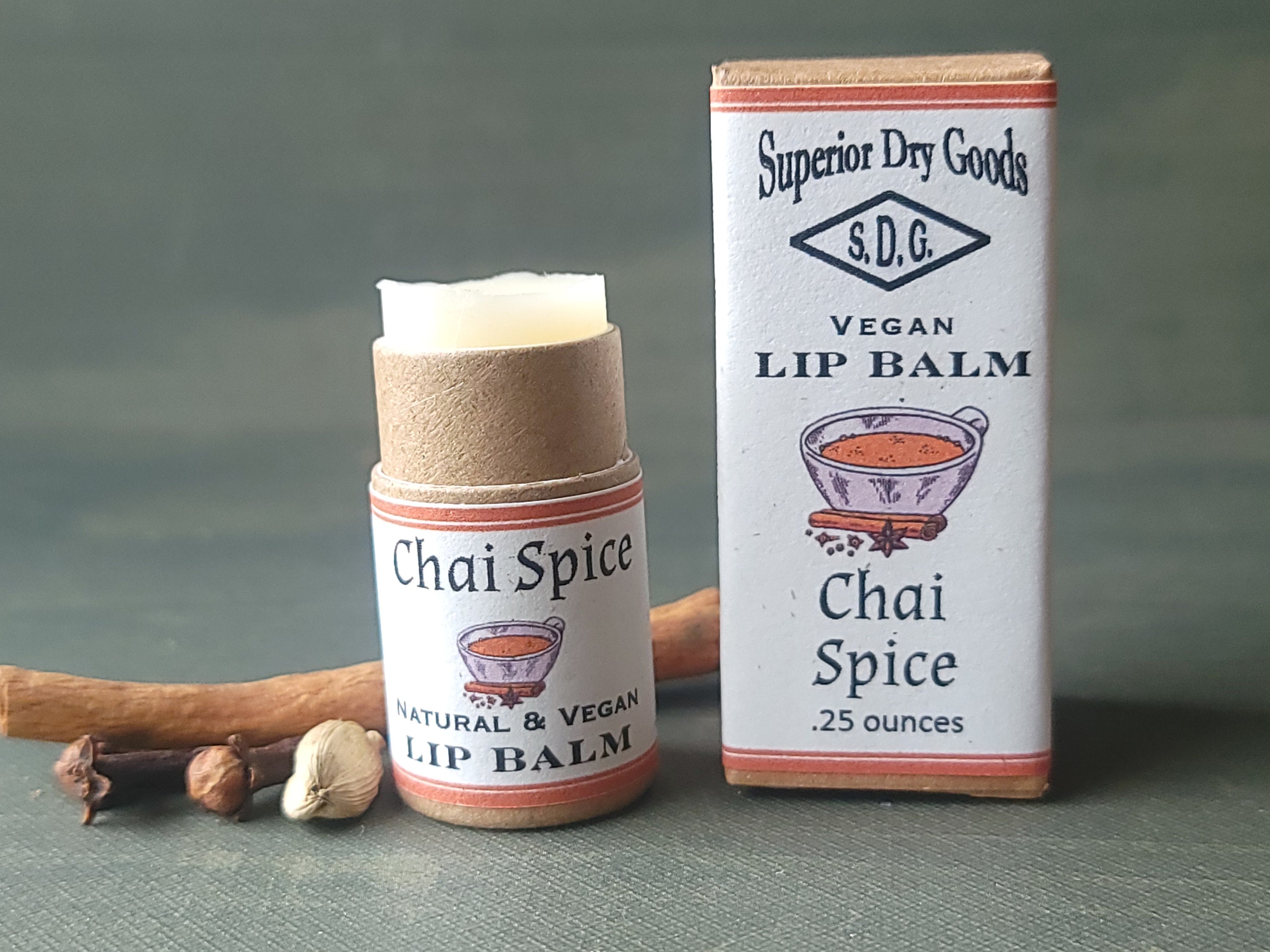 Chai Spice Vegan Lip Balm | 0.3 Ounce | All Natural | Premium |  Moisturizing | Zero Waste | Eco-friendly
