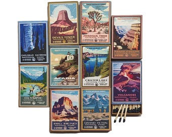 Vintage National Park Matchboxes | Handmade in USA | Vintage Travel Poster Art | Camping Collectibles