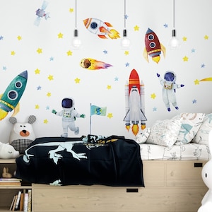 Aquarell Wandaufkleber Weltraum, Raketen, Kosmonauten Schälen und aufkleben Leerzeichen Schlafzimmer Spielzimmer Bild 4