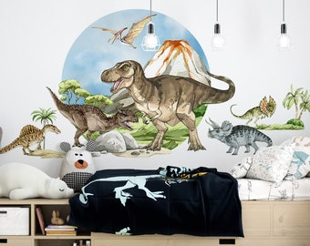 Große Wandaufkleber Dinosaurier Kreise Set XL Wandaufkleber für Kinderzimmer für Jungenzimmer