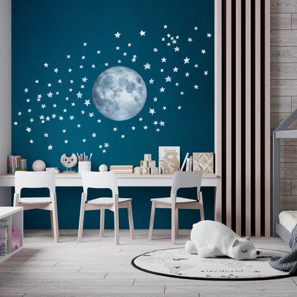 Mond und Sterne Wandsticker | Wandaufkleber, realistischer MOND-Wandaufkleber für Mädchenzimmer Jungenzimmer Kinderzimmer Geschenk Babyparty