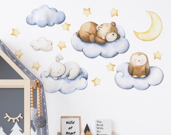 Grands Stickers Muraux Animaux sur Nuages pour Enfants - L