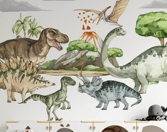 Stickers muraux DINOSAURES aquarelle réalistes pour chambre d'enfant