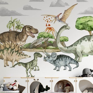 Stickers muraux DINOSAURES aquarelle réalistes pour chambre d'enfant image 1