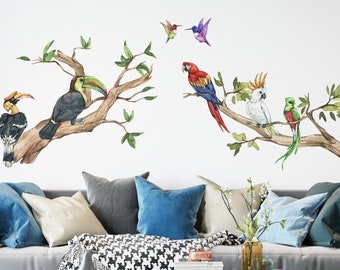 Exotic Birds Large Wall Stickers, Tree Wall Stickers, Kids Wall Decals, Watercolor Animals, Jungle Birds, Watercolor birds, Colorful Birds