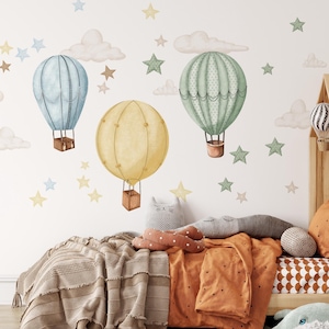 Adesivi murali XXL Mongolfiere Adesivi murali colorati per bambini Decorazione autoadesiva Nuvole e stelle colorate