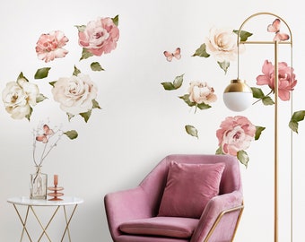 Wandaufkleber Rosa und weiße Blumen - Blumenwandaufkleber für das Zimmer