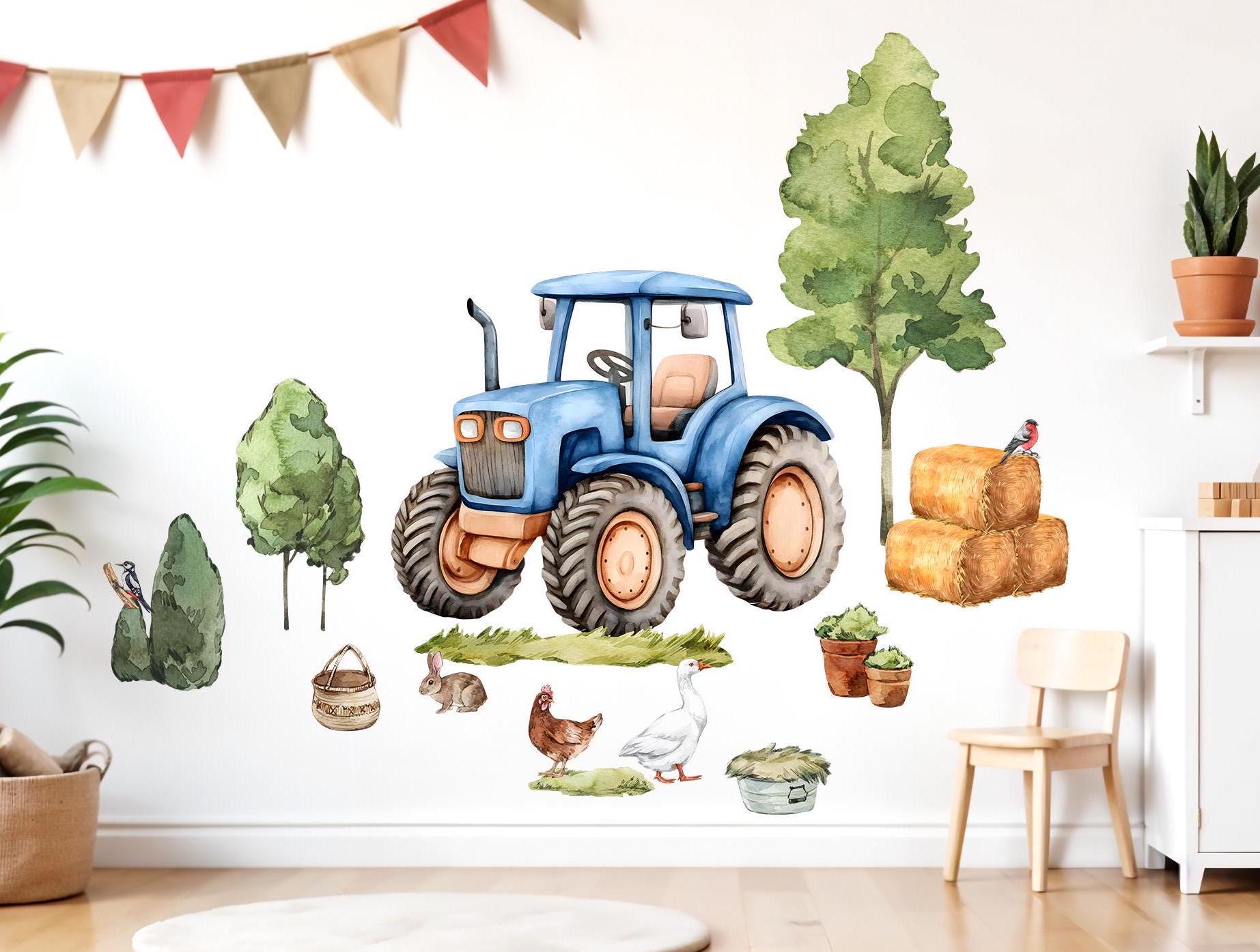 XXL Wall Stickers Set Farm Tractor Stickers for Children's Room Big Set Tree Wall Decals for Baby Room Self-Adhesive Decoration Goose Rabbit