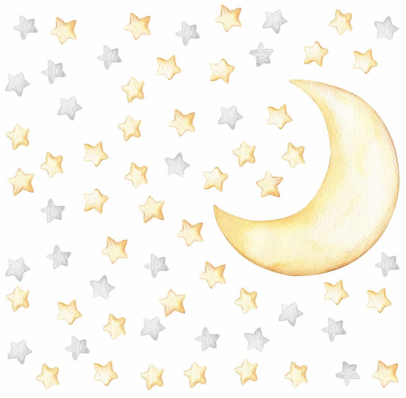 Watercolor Stars and Moon Night Sky Wall Decals for Kids - Etsy