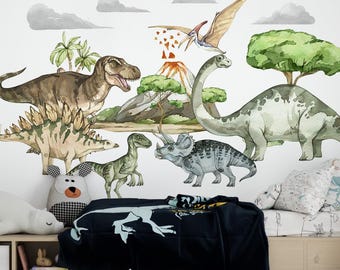 XXL Dinosaur wall sticker set for children's room Dino animals sticker for baby room Palm wall sticker self-adhesive decoration T-Rex