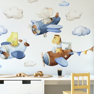 Watercolor Plane Wall Decals for Kids Sky Adventure 2