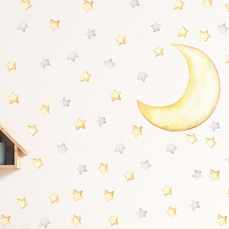 Watercolor Stars and Moon Night Sky Wall Decals for Kids - Etsy