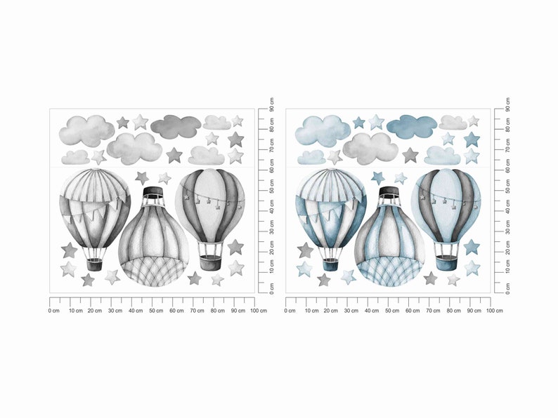 Grands stickers muraux bleus gris ballons, nuages et étoiles image 3