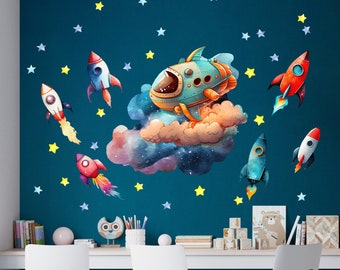 Wall stickers Watercolor Space Rockets, Space Stickers | Peel and Stick | Space | Bedroom | Playroom | Stars