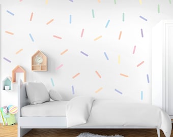 Kinderzimmer Abziehbilder - Bunte Sticks, Pastell Konfetti Streifen, Wandaufkleber fürs Kinderzimmer, Wandsticker, Wand Dekor