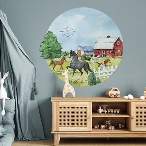 Large Wall Stickers Farm Circle Horses, Farm Sticker Country Life, Rural Life image 5