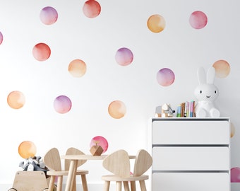 45x Round Stamps, Circles on the Walls - Kids Room Decal - Colorful Round Confetti on the Wall