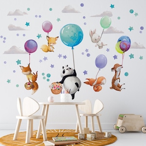 Große Wandsticker Tiere auf bunten Luftballons Panda Hirsch Fuchs Hase Wanddekoration Mädchen Jungenzimmer Geburtstag Babyparty Geschenk Bild 4