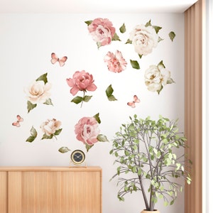 Adesivi murali Fiori rosa e bianchi Adesivi murali floreali per la camera immagine 4