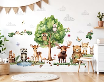 XXL forest animals set wall sticker for children's room bear wall sticker for baby room tree wall sticker deer decoration self-adhesive