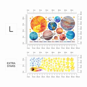 Solar System Large Wall Stickers for Kids Planets Space Big Solar System Wall Stickers Bedroom Playroom Watercolor L + EXTRA STARS