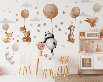 XXL animals set wall sticker for children's room panda wall sticker for baby room fox wall sticker beige balloons decoration self-adhesive