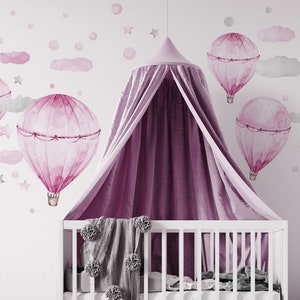Large wall stickers Pink Pastel Balloons Clouds Stars Dots - Nursery wall decals STICKERS Hot air baloon baloons for girl's room boy's room