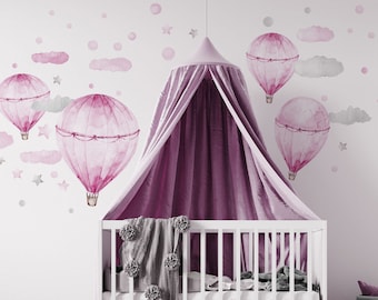 Große Wandsticker Pastellrosa  Luftballons Wolken Sterne Punkte Pastell Rosa - Kinderzimmer Wandsticker AUFKLEBER Heißluftballon Luftballons