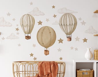 XXL Wall stickers set beige hot air balloons stickers with big balloons, clouds and stars children's room wall decoration