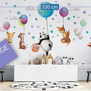 Grands stickers muraux animaux sur ballons colorés Panda Cerf Renard Lapin image 7