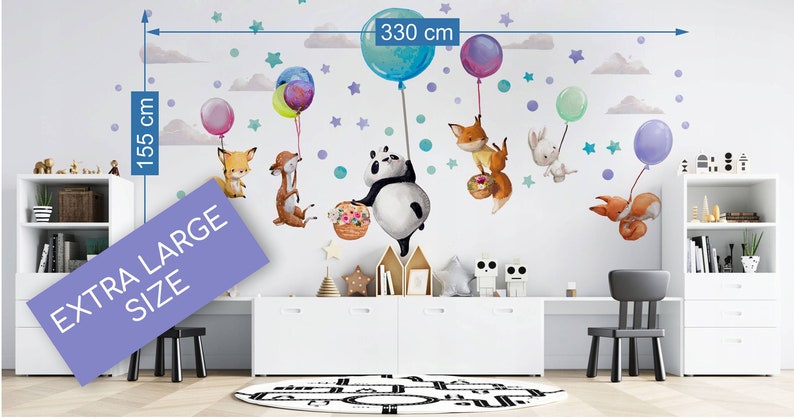 Große Wandsticker Tiere auf bunten Luftballons Panda Hirsch Fuchs Hase Wanddekoration Mädchen Jungenzimmer Geburtstag Babyparty Geschenk Bild 7