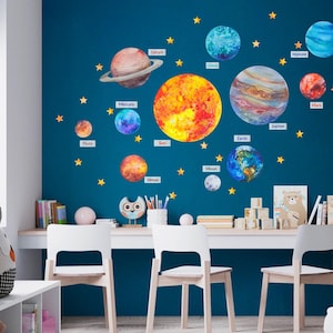 Adesivi da parete XXL per bambini Sistema solare Pianeti Spazio Decotia per bambini Autoadesivi per la cameretta dei bambini Autoadesivi
