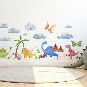 Muurstickers met kleurrijke dinosaurussen voor kinderkamerdieren dinosaurussen palmbomen zelfklevende decoraties
