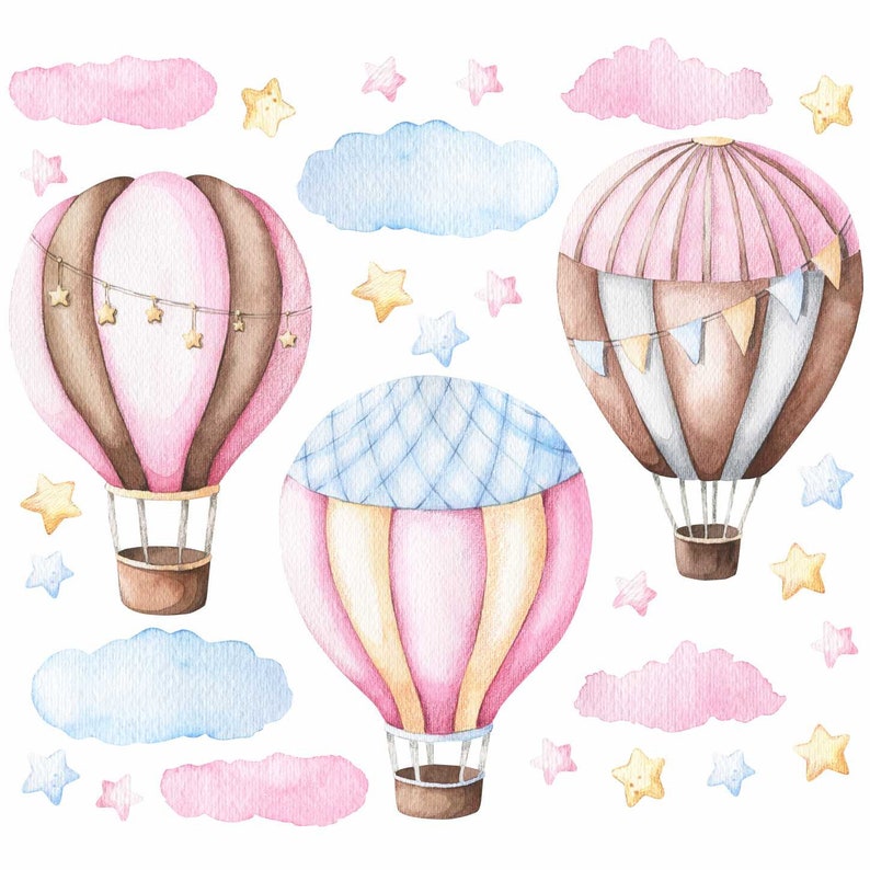 Wall Stickers for Kids, Nursery Decals Pink and Blue Hot Air Balloons image 3