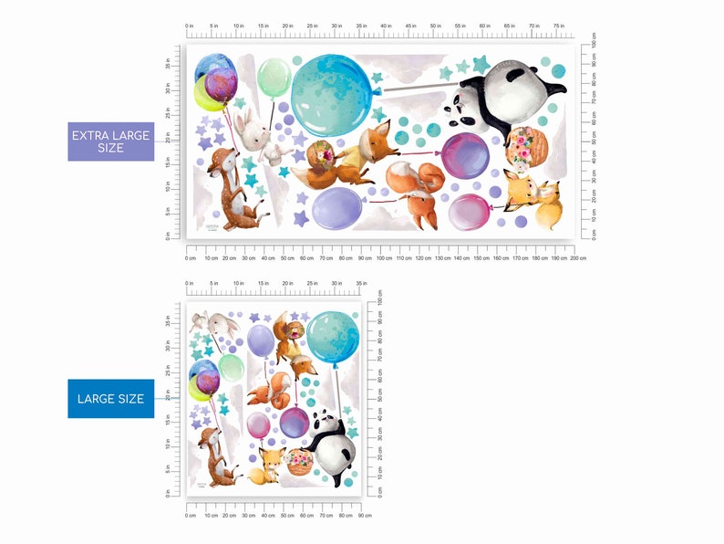 Große Wandsticker Tiere auf bunten Luftballons Panda Hirsch Fuchs Hase Wanddekoration Mädchen Jungenzimmer Geburtstag Babyparty Geschenk Bild 9