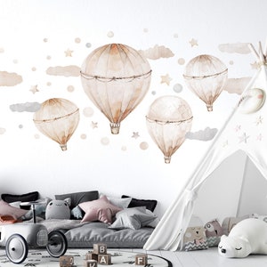 Large wall stickers Beige Pastel Balloons Clouds Stars Dots - Nursery wall decals STICKERS Hot air baloon baloons for girl's room boy's room