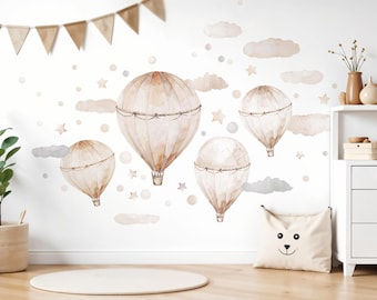 Wall sticker beige hot air balloons wall sticker with balloon balloons, clouds and stars children's room wall decoration