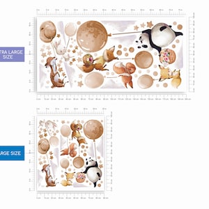 Grote muurstickers met dieren op beige ballonnen Panda Hert Fox Bunny afbeelding 8