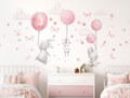 Wall sticker pink balloons rabbits butterflies wall sticker animals with balloon wall sticker for children's room